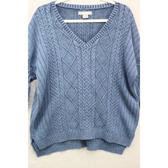 Natural Relections Blue Distressed Cable Knit Sweater-Size XL - Picture 2 of 9
